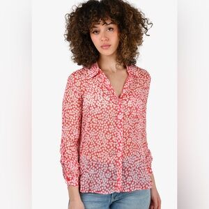 DIANE VON FURSTENBERG RED FLORAL PRINTED SHEER BLOUSE
